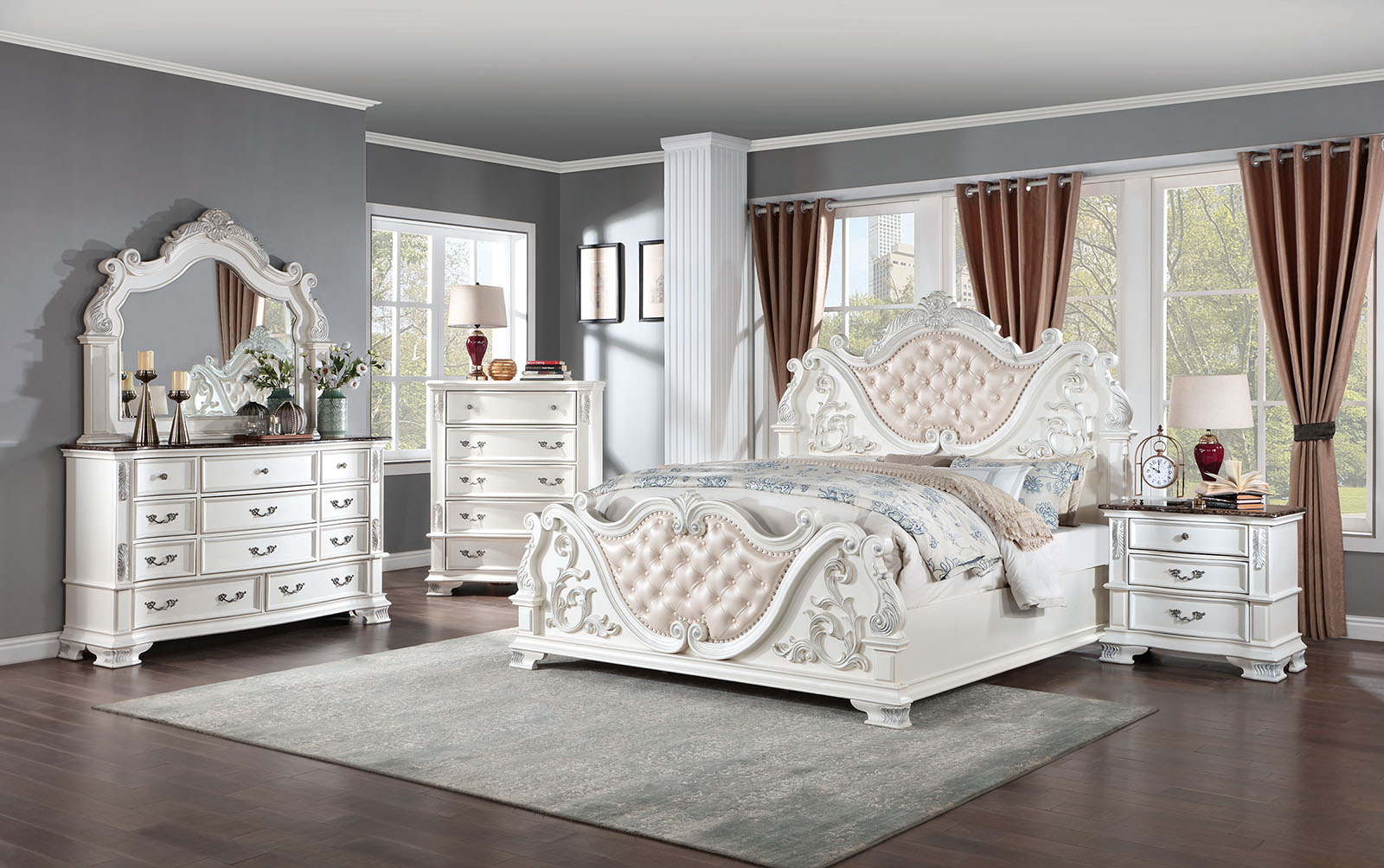 (image for) Esparanza White Qn. 5Pc W/Chest