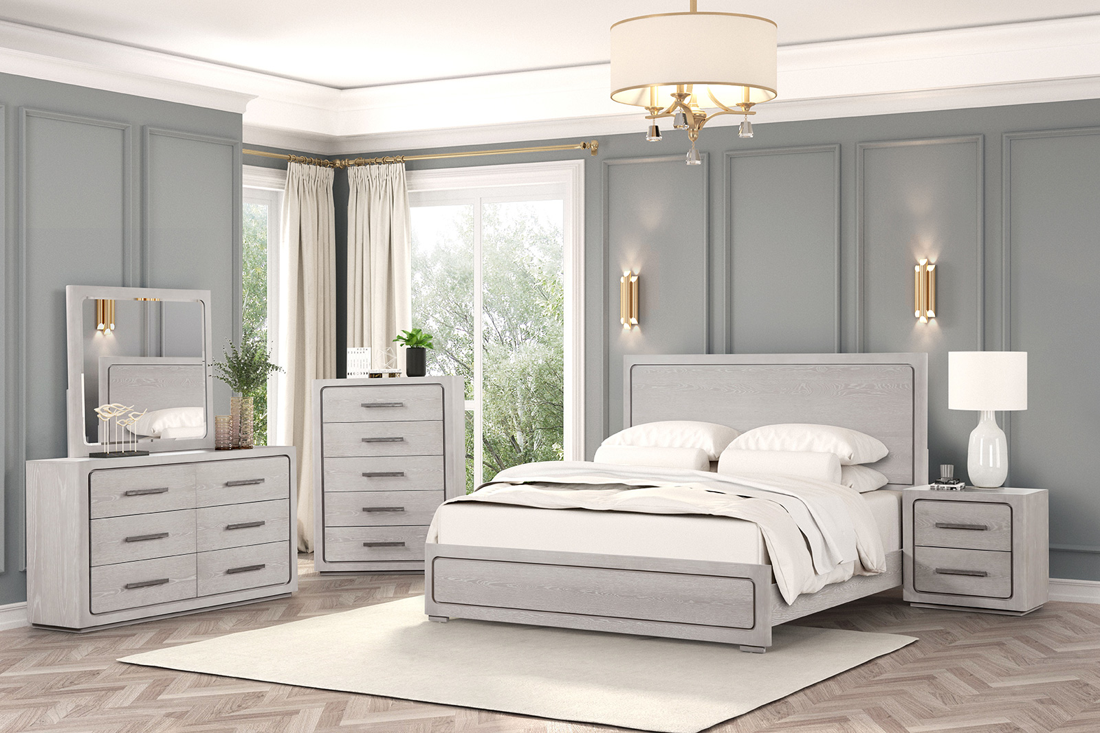 (image for) Crowthorne Weathered Oak Qn. 4Pc 