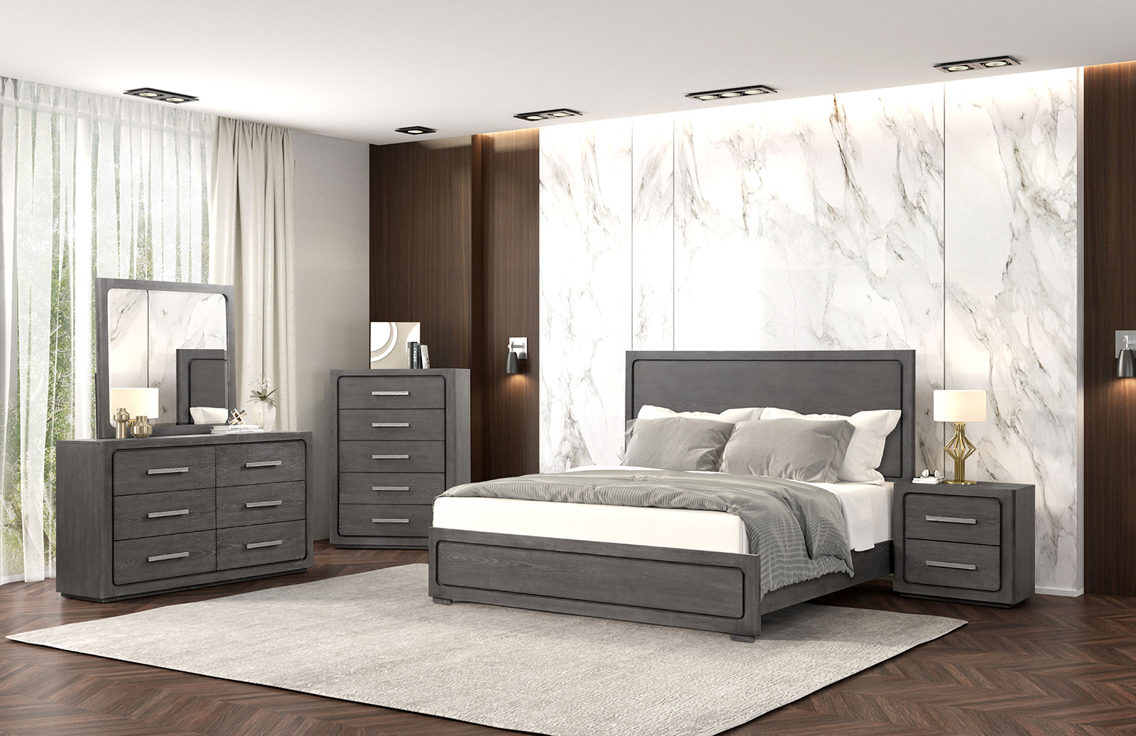 (image for) Crowthorne Grey Qn. 5Pc W/2Ns