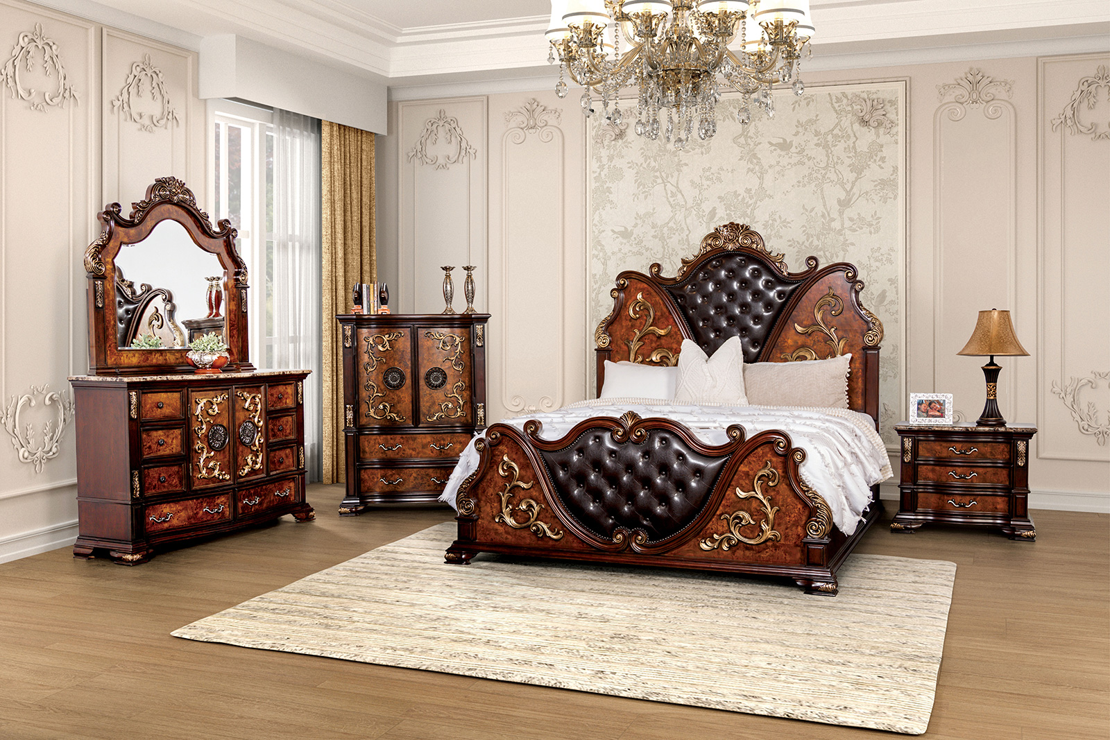 (image for) Aquilina Walnut Cherry Qn. 4Pc 