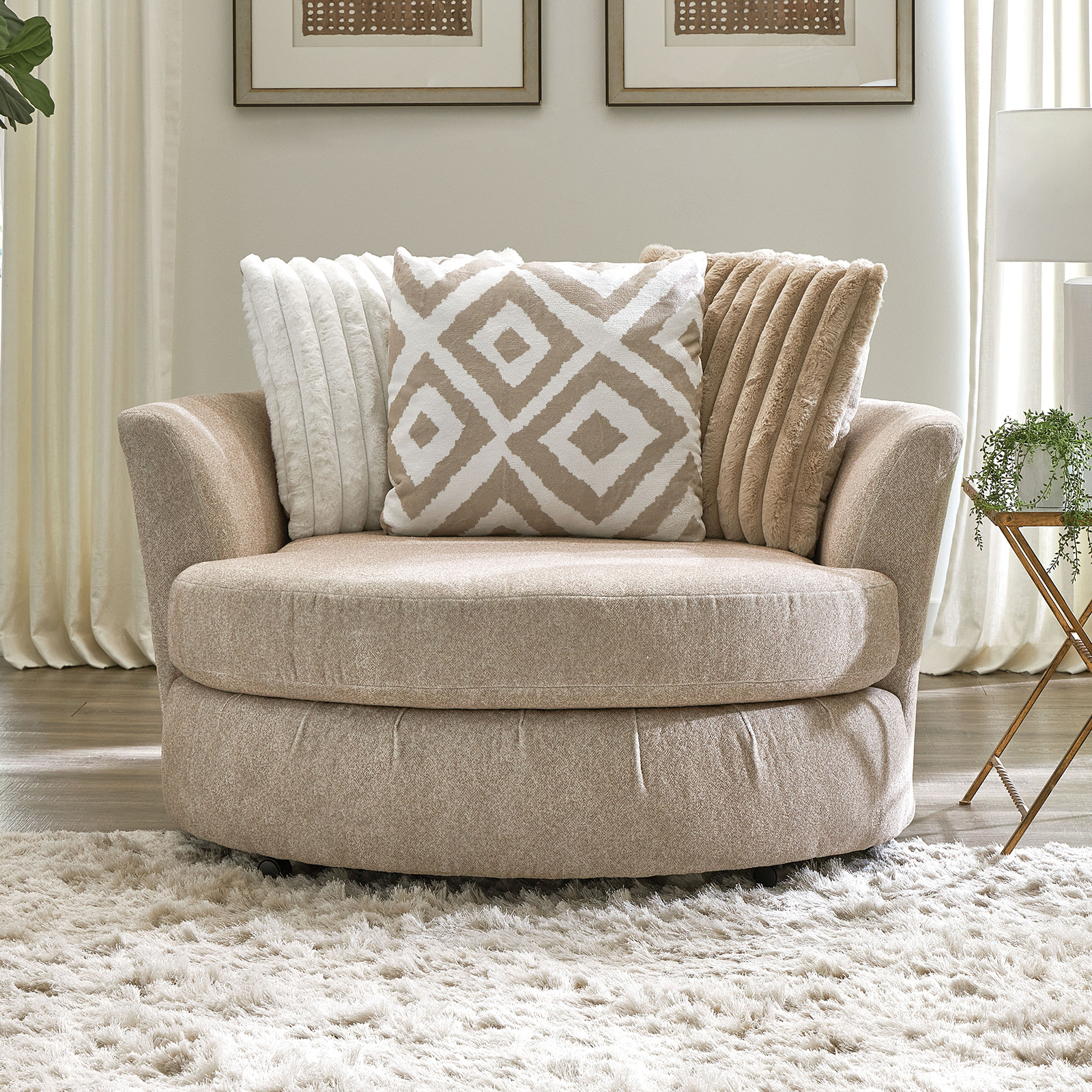 (image for) Loughlin Light Brown Swivel Chair
