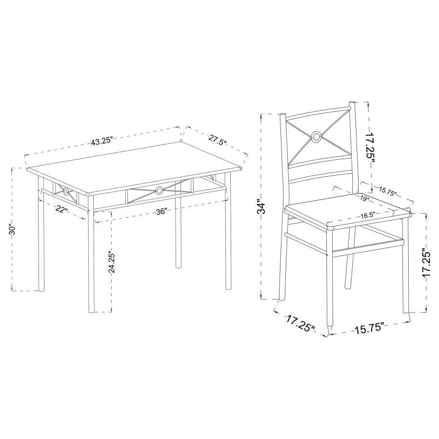 Modal Additional Images for Anna 5-piece Rectangular Dining Table Set Silver