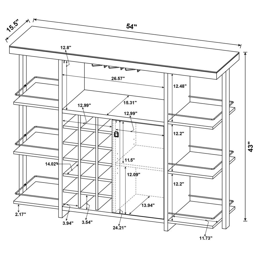 Modal Additional Images for Evelio 6-shelf Glass Top Home Bar Wine Cabinet Walnut