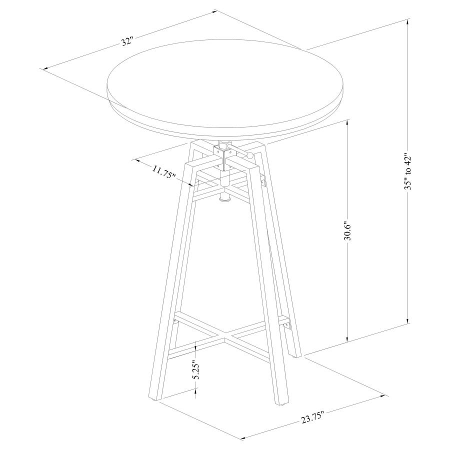 Bartlett Round 32-inch Adjustable Bar Table Brushed Nutmeg