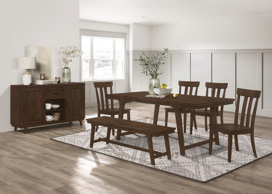 Modal Additional Images for Reynolds Wood Trestle Base Dining Bench Brown Oak