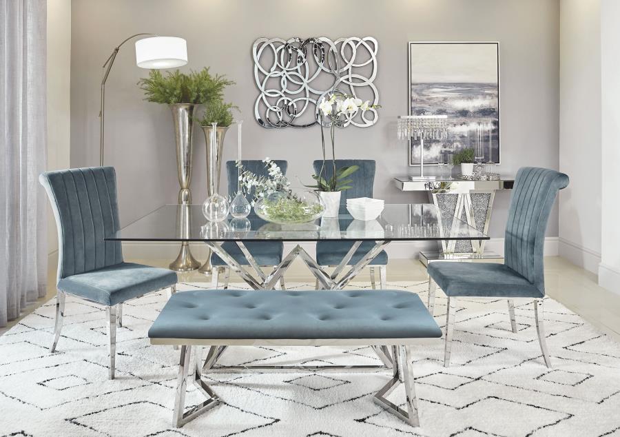 Modal Additional Images for Beaufort Velvet Upholstered Dining Bench Steel Grey