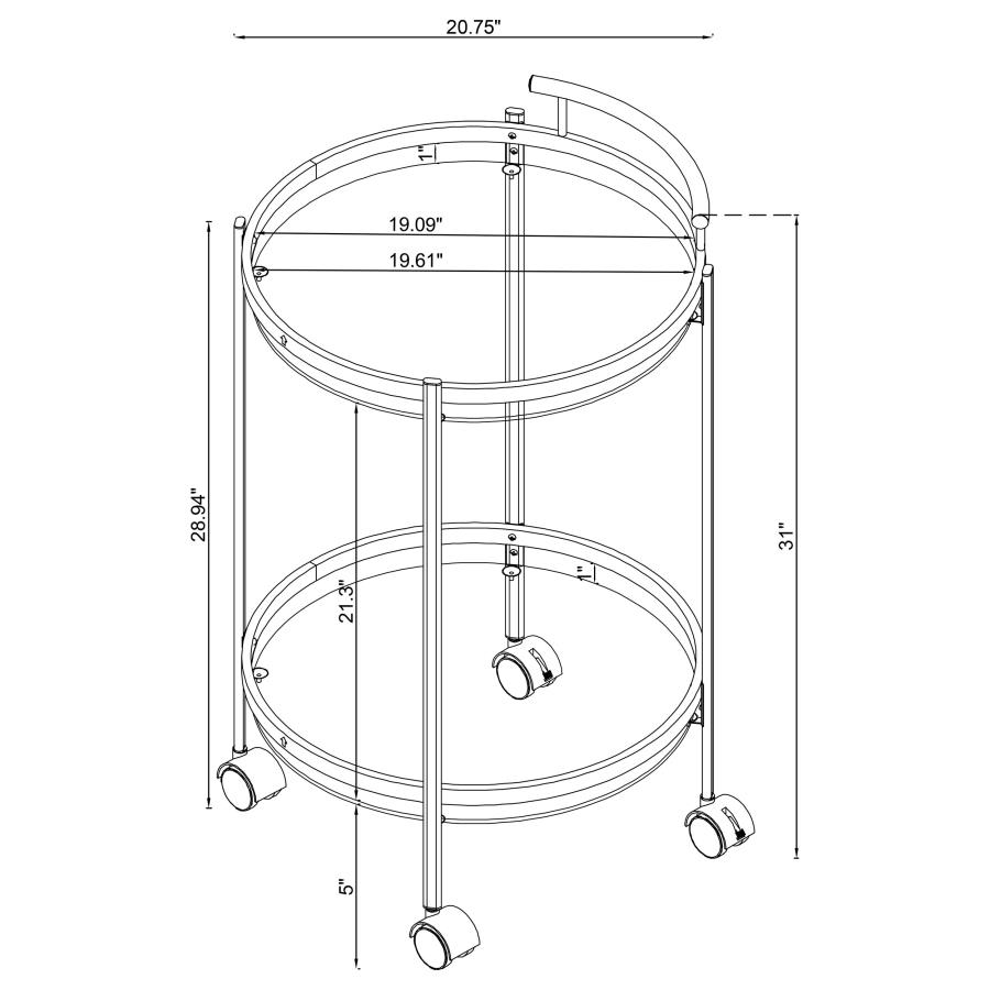 Modal Additional Images for Chrissy Round Glass Shelf Metal Bar Cart Chrome