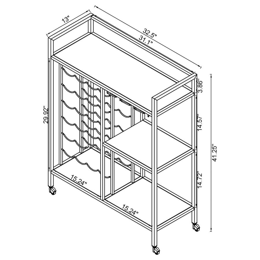 Modal Additional Images for Derion 3-tier Rectangular Glass Shelf Metal Bar Cart Chrome