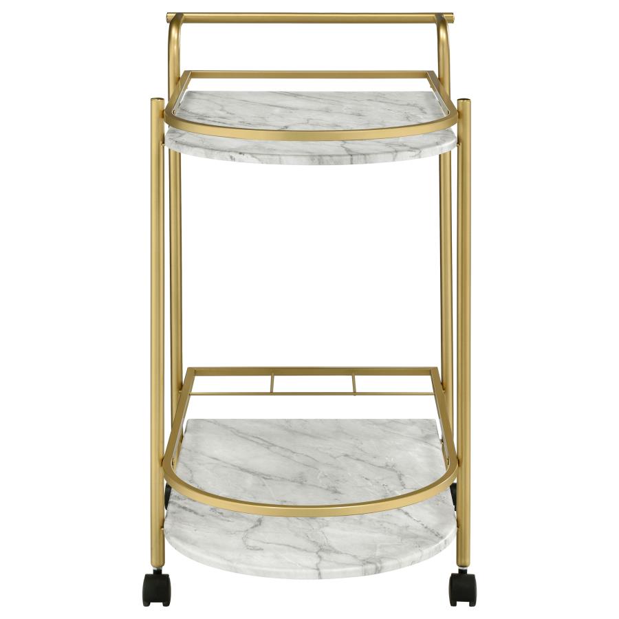 Desiree 2-tier Faux Marble Shelf Metal Bar Cart Gold