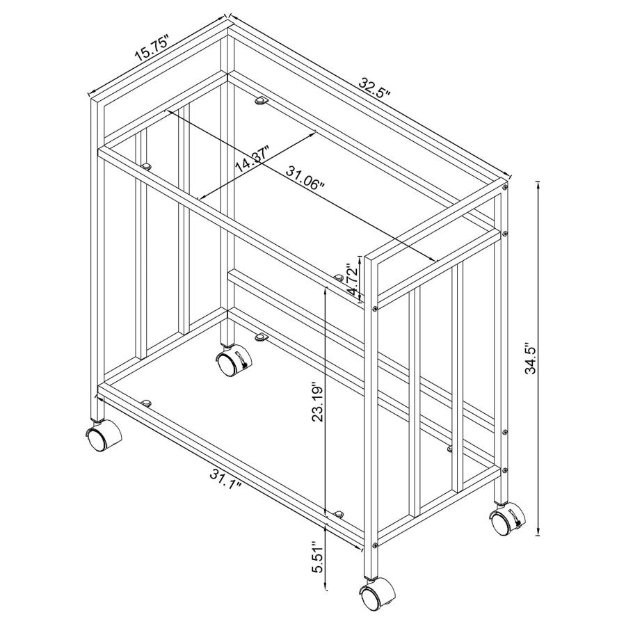 Modal Additional Images for Cara 2-tier Rectangular Glass Shelf Metal Bar Cart Chrome