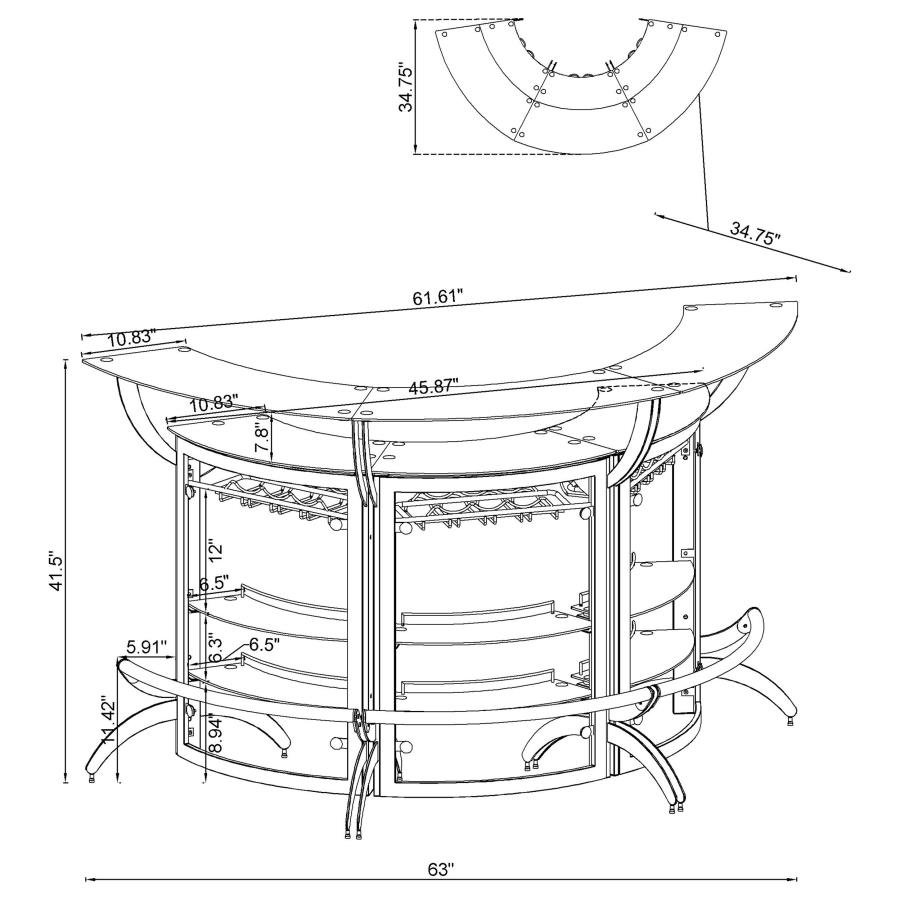 Modal Additional Images for Dallas 3-piece Curved Freestanding Home Bar Cabinet Black