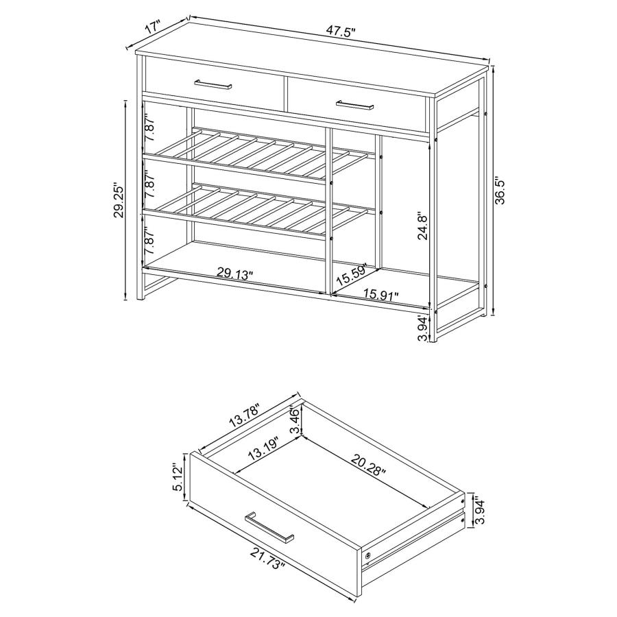Modal Additional Images for Melrose 2-drawer Home Bar Storage with Wine Rack Grey