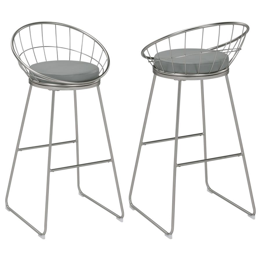 (image for) Glenbrook Faux Leather Bar Stool Satin Nickel (Set of 2)