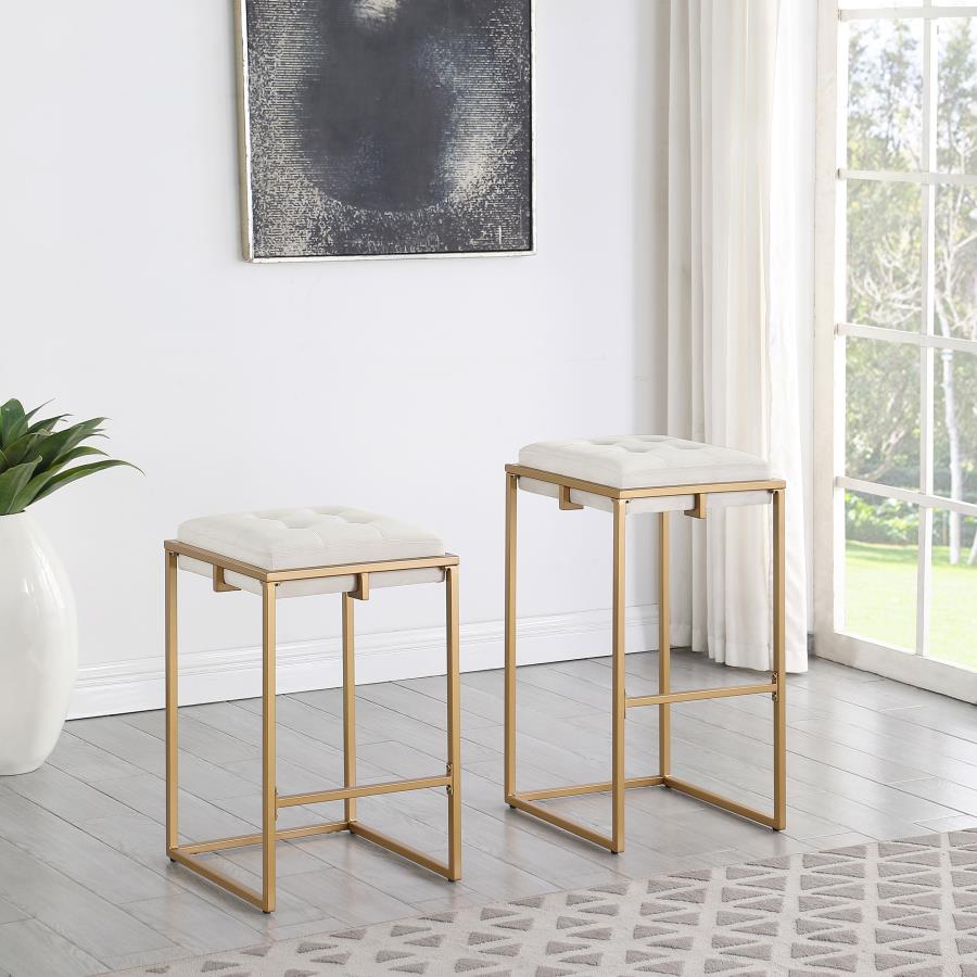 Modal Additional Images for Nadia Upholstered Backless Counter Stool Beige (Set of 2)