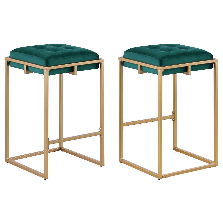 (image for) Nadia Upholstered Backless Counter Stool Green (Set of 2)