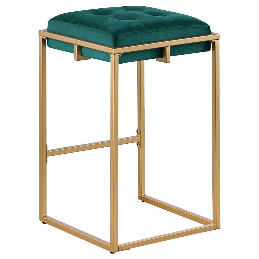Nadia Upholstered Backless Counter Stool Green (Set of 2)