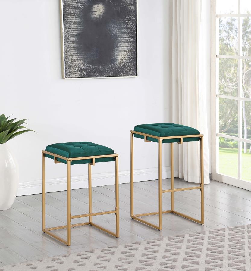 Modal Additional Images for Nadia Upholstered Backless Counter Stool Green (Set of 2)