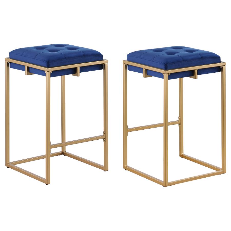 (image for) Nadia Upholstered Backless Counter Stool Blue (Set of 2)