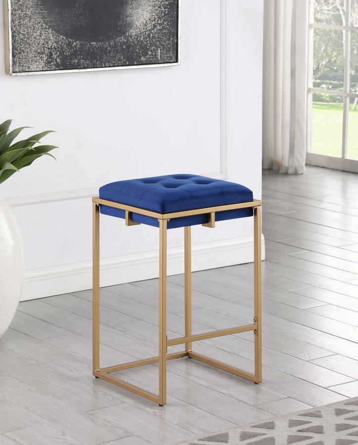 Nadia Upholstered Backless Counter Stool Blue (Set of 2)