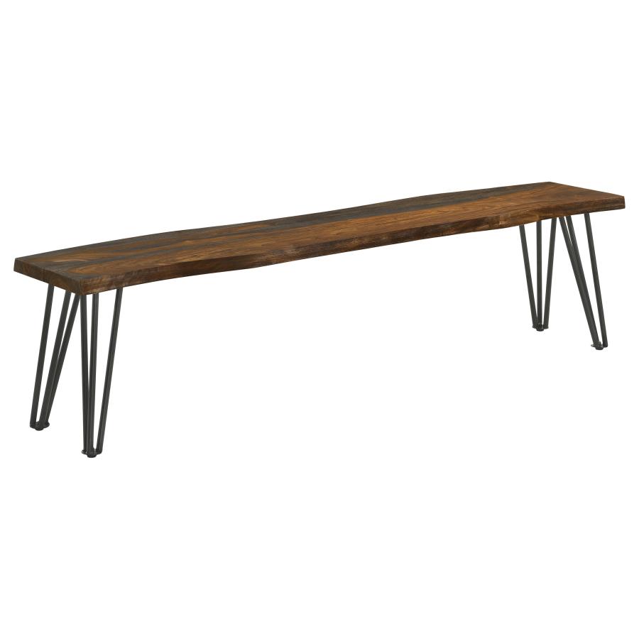 (image for) Neve Live Edge Wood Dining Bench Hairpin Legs Grey Sheesham