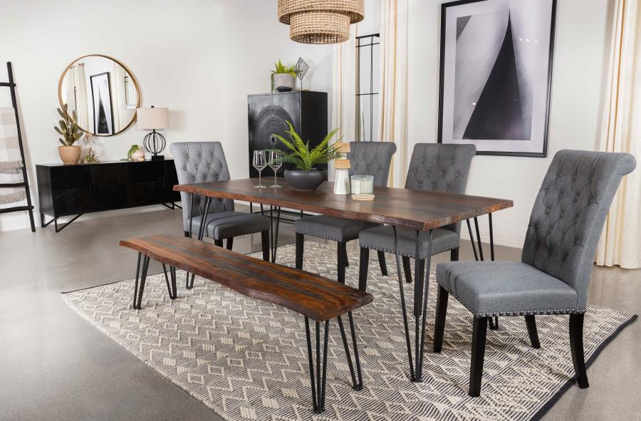 Modal Additional Images for Neve Live Edge Wood Dining Bench Hairpin Legs Grey Sheesham