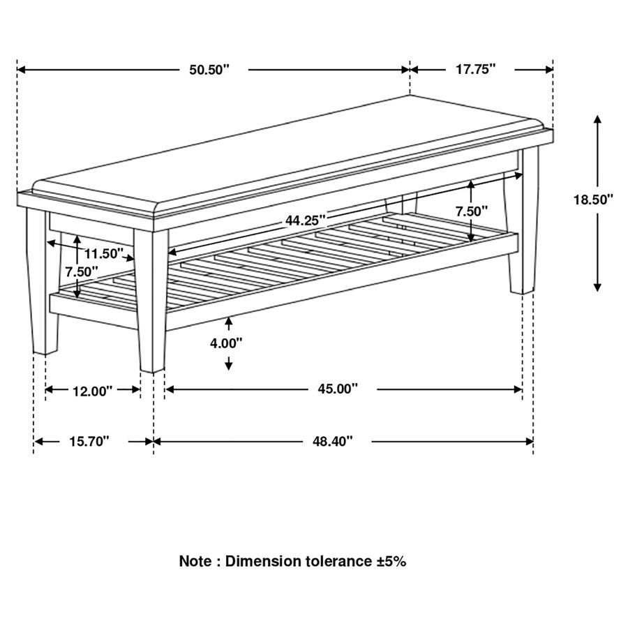 Franco Fabric Upholstered Bench with Shelf Burnished Oak