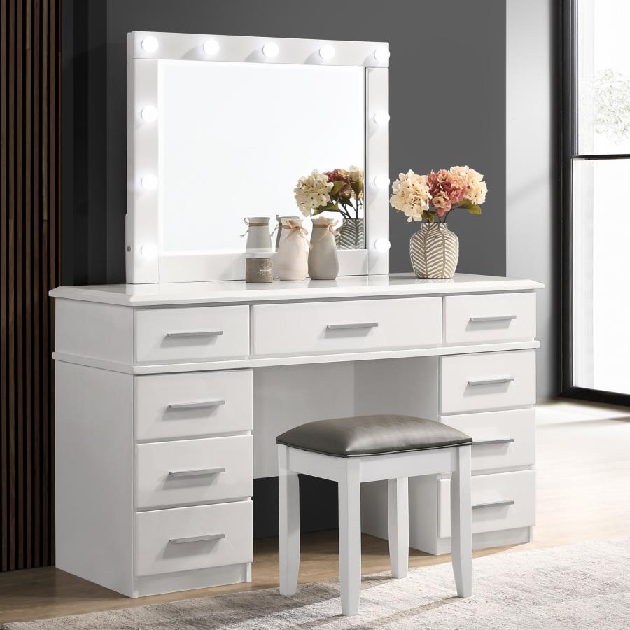 Modal Additional Images for Felicity 9-drawer Vanity Table Lighted Mirror Glossy White