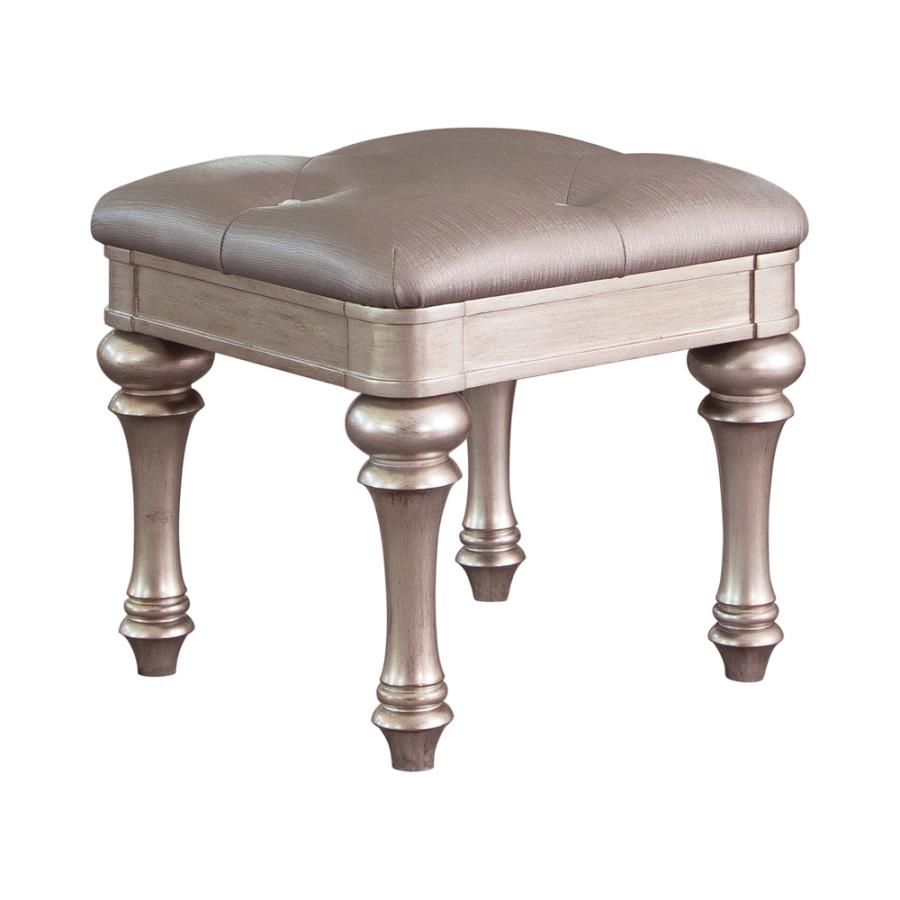 (image for) Bling Game Square Upholstered Vanity Stool Metallic Platinum