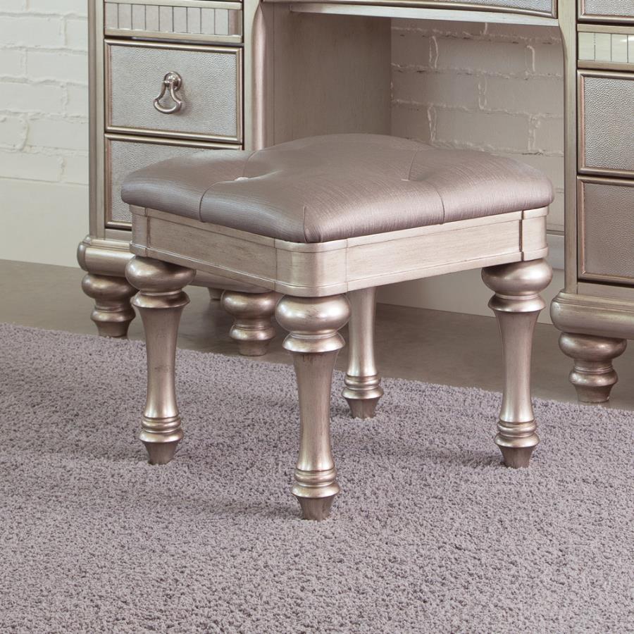 Bling Game Square Upholstered Vanity Stool Metallic Platinum