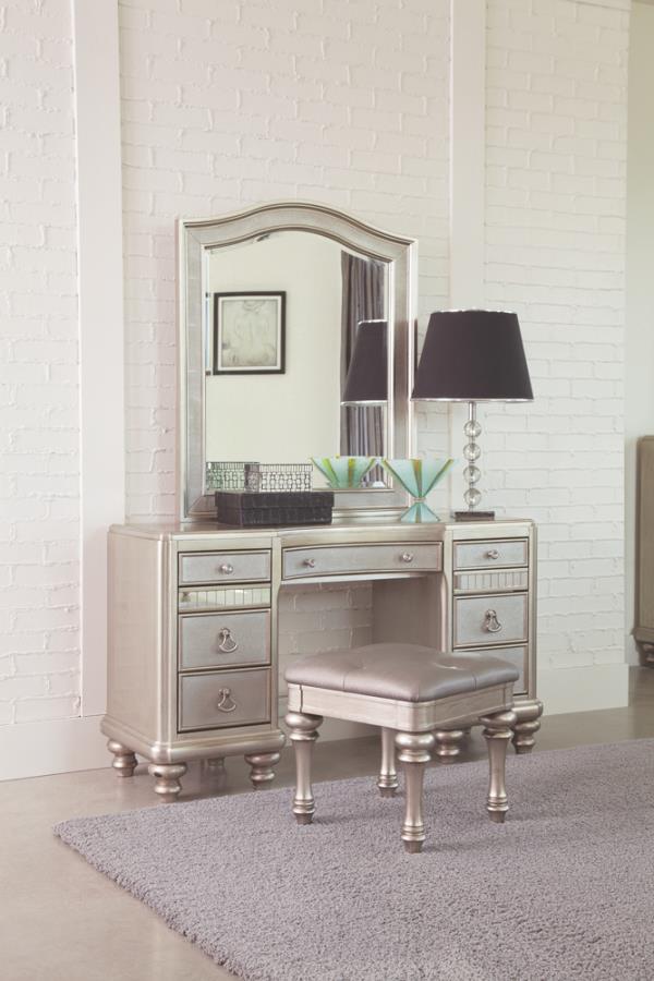 Modal Additional Images for Bling Game Square Upholstered Vanity Stool Metallic Platinum