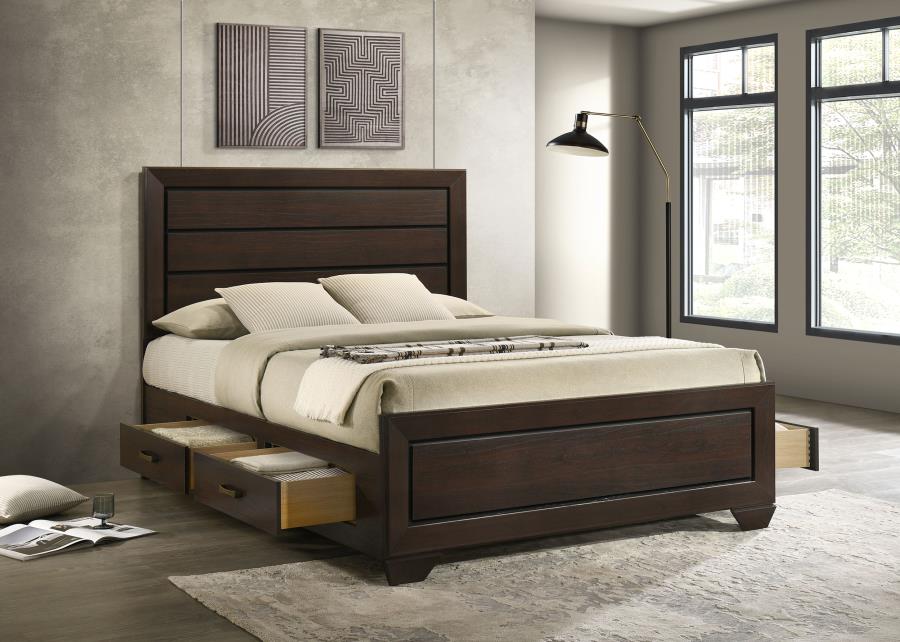 Kauffman Wood Eastern King Storage Panel Bed Dark Cocoa