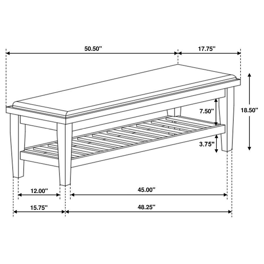 Modal Additional Images for Franco Fabric Upholstered Bench with Shelf Distressed White