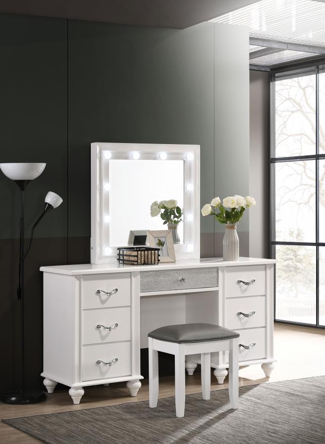 Modal Additional Images for Barzini Upholstered Vanity Stool Metallic and White