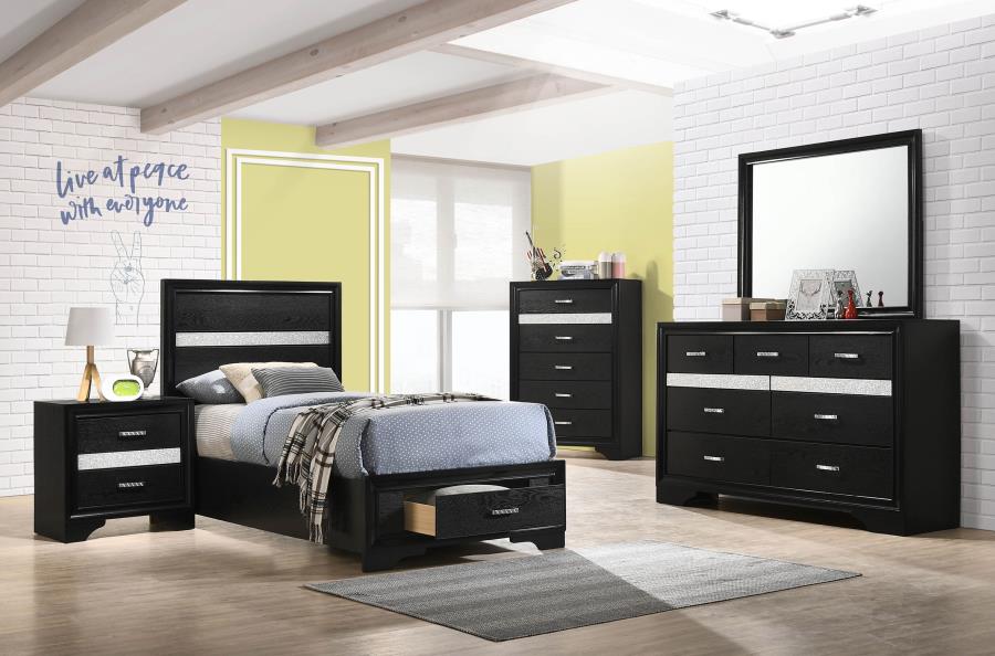 Modal Additional Images for Miranda 51-inch Wood Twin Storage Panel Bed Black