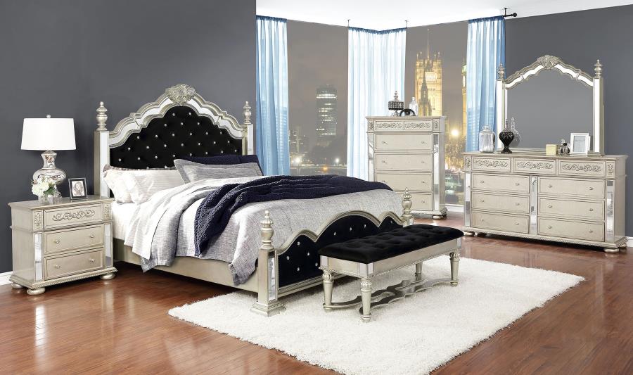 Modal Additional Images for Heidi Upholstered Tufted Bench Metallic Platinum