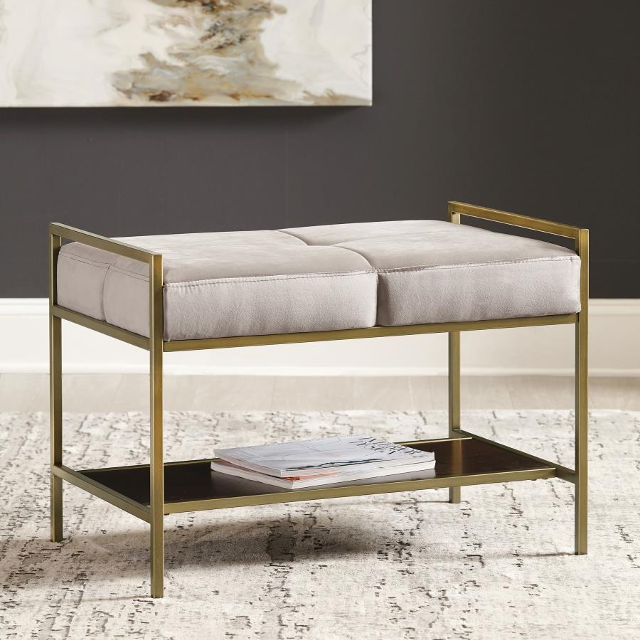 Maria Velvet Upholstered Bench with Shelf Grey and Gold