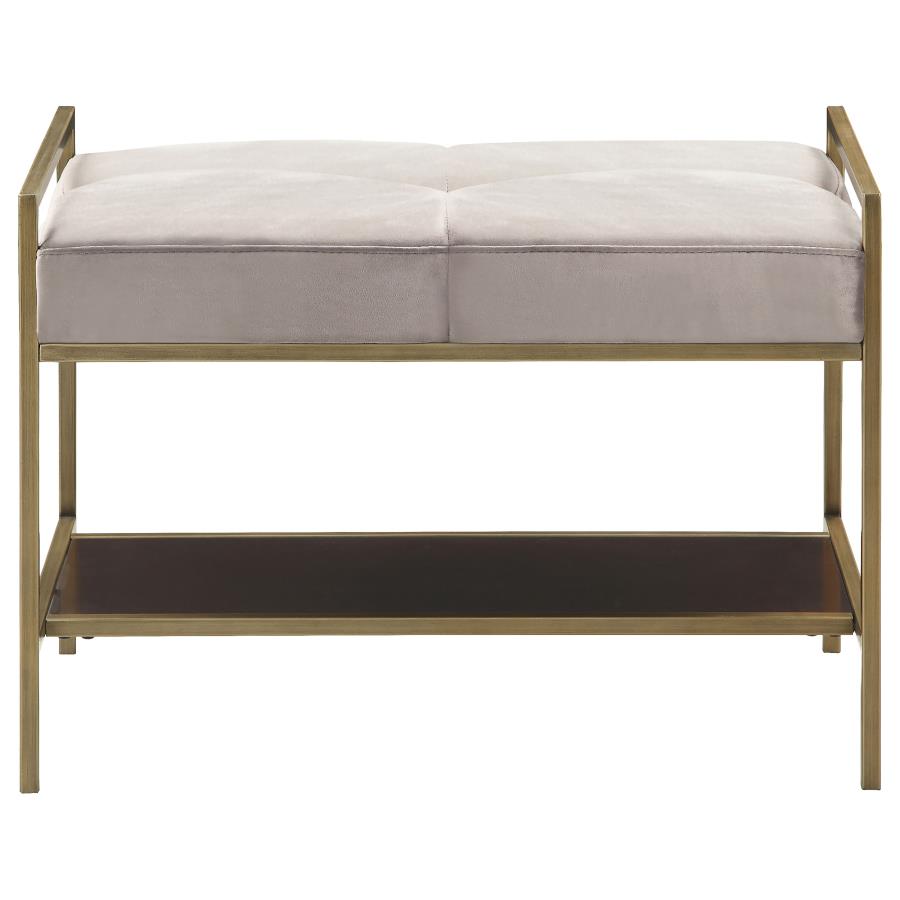 Maria Velvet Upholstered Bench with Shelf Grey and Gold