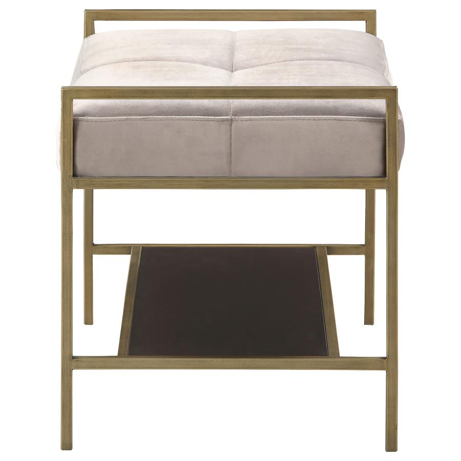 Maria Velvet Upholstered Bench with Shelf Grey and Gold