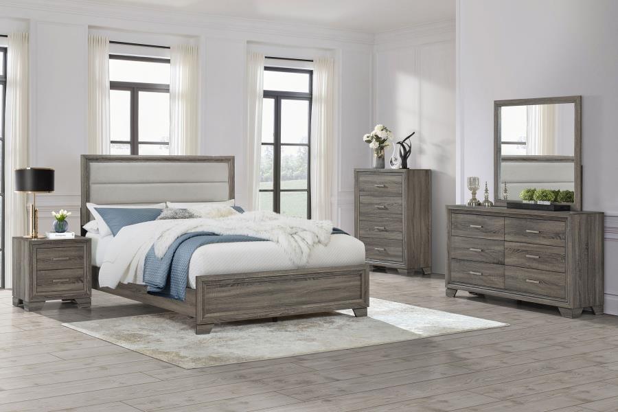 Modal Additional Images for Wright 50-inch Upholstered Queen Bed Brown Oak