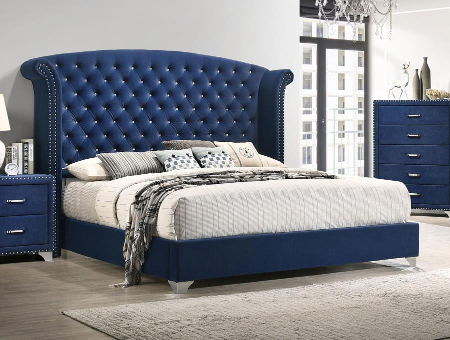 Melody Upholstered Eastern King Wingback Bed Pacific Blue