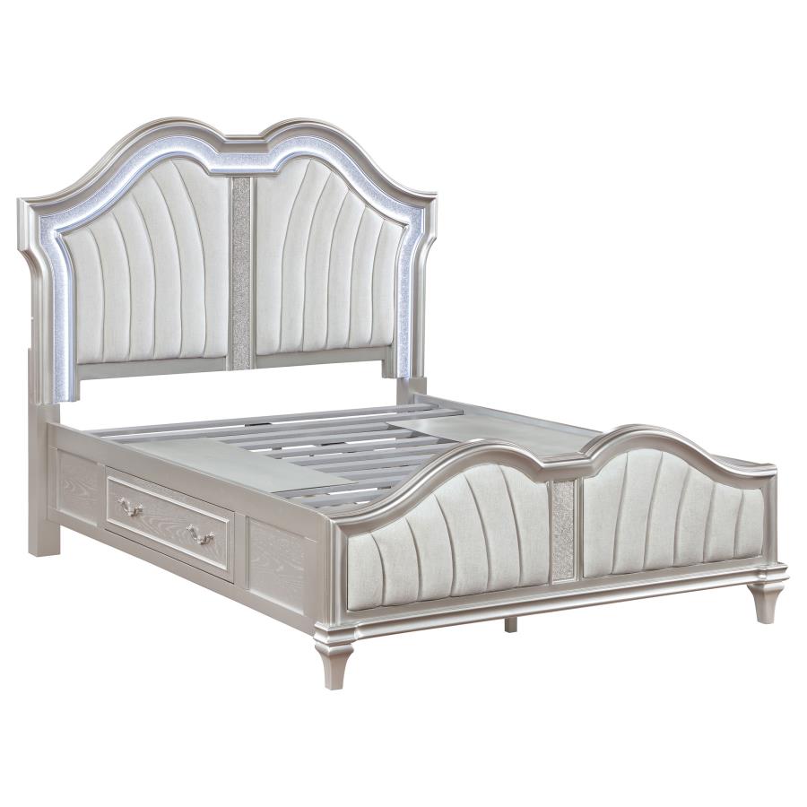 (image for) Evangeline Wood Queen LED Storage Panel Bed Silver Oak