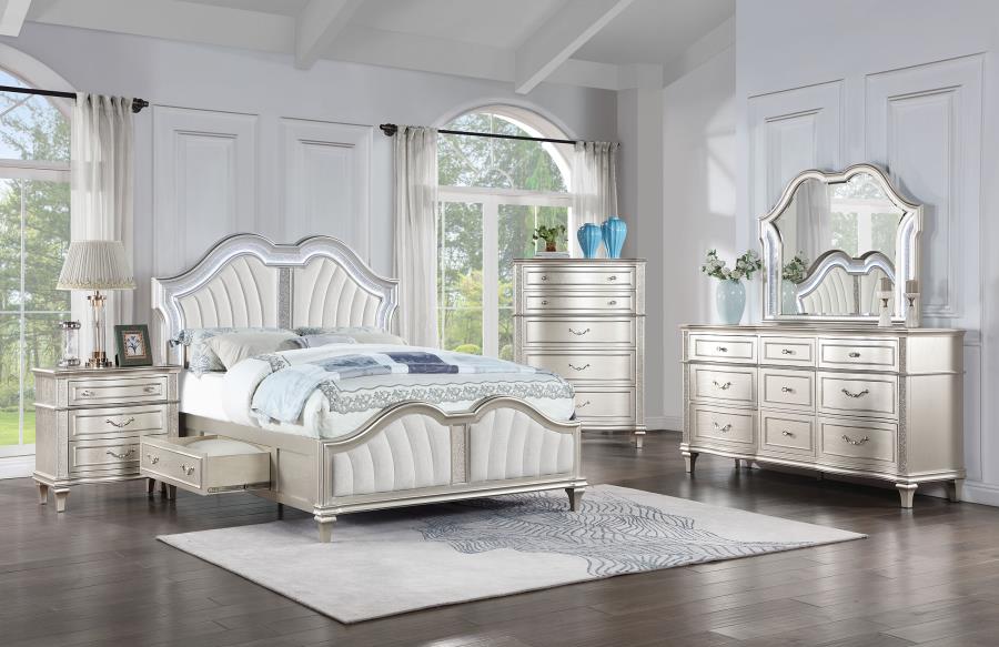 Modal Additional Images for Evangeline Wood Queen LED Storage Panel Bed Silver Oak