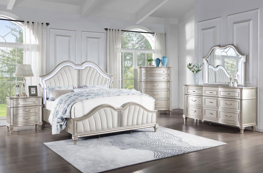 Modal Additional Images for Evangeline Wood Queen LED Panel Bed Silver Oak