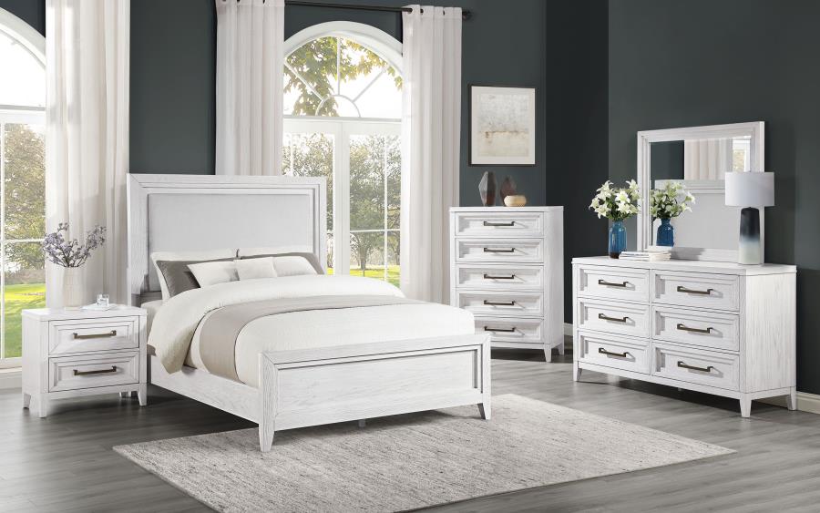 Modal Additional Images for Marielle Queen Upholstered Panel Bed Distressed White