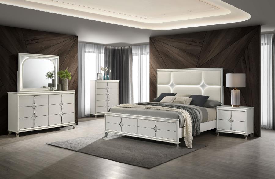 Modal Additional Images for Olivia Queen Panel Bed LED Headboard Pearl White