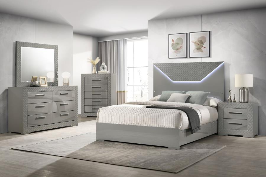 Modal Additional Images for Ives Eastern King Panel Bed LED Headboard Grey High Gloss