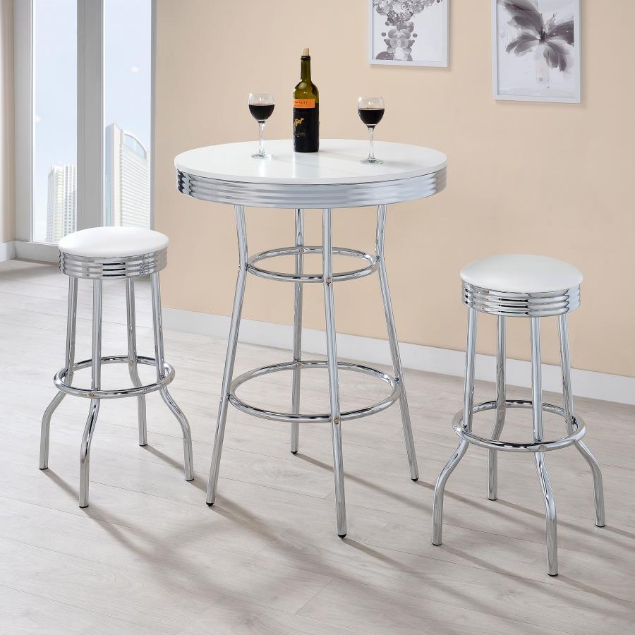 Modal Additional Images for Retro Round 30-inch 1950's Bistro Pub Height Bar Table White