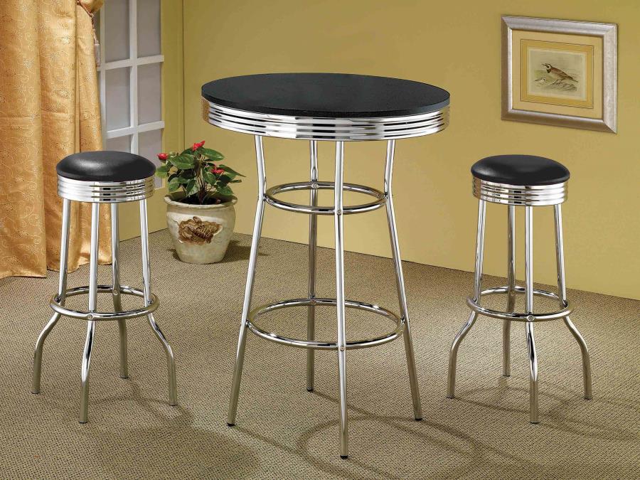 Modal Additional Images for Retro Round 30-inch 1950's Bistro Pub Height Bar Table Black