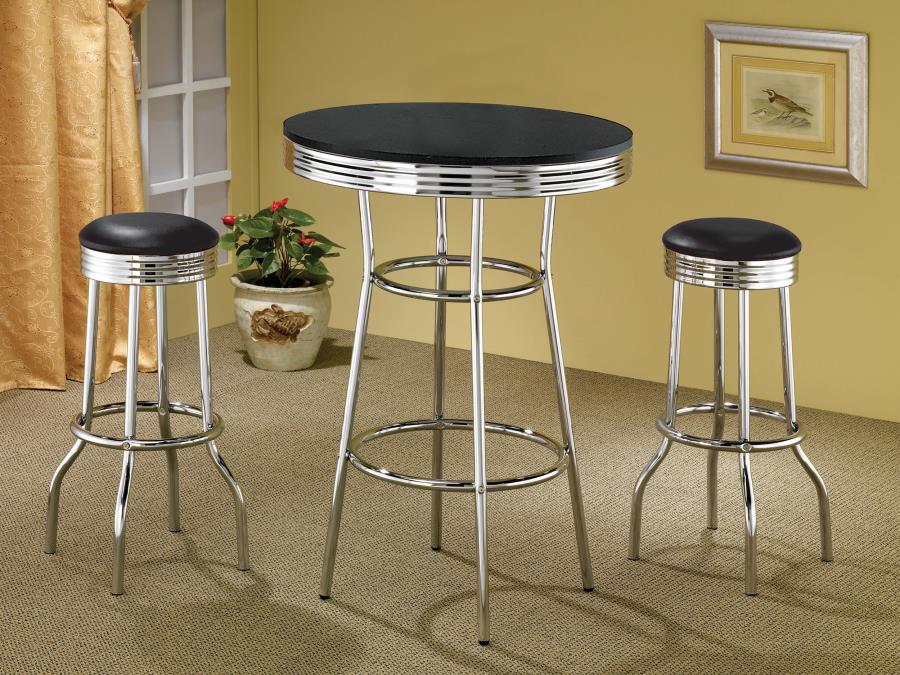 Modal Additional Images for Retro Upholstered Metal Swivel Bar Stool Black (Set of 2)