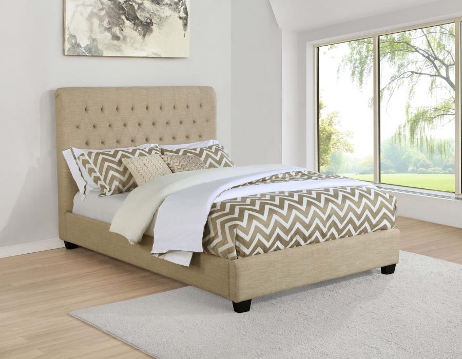 Chloe Upholstered Eastern King Panel Bed Oatmeal